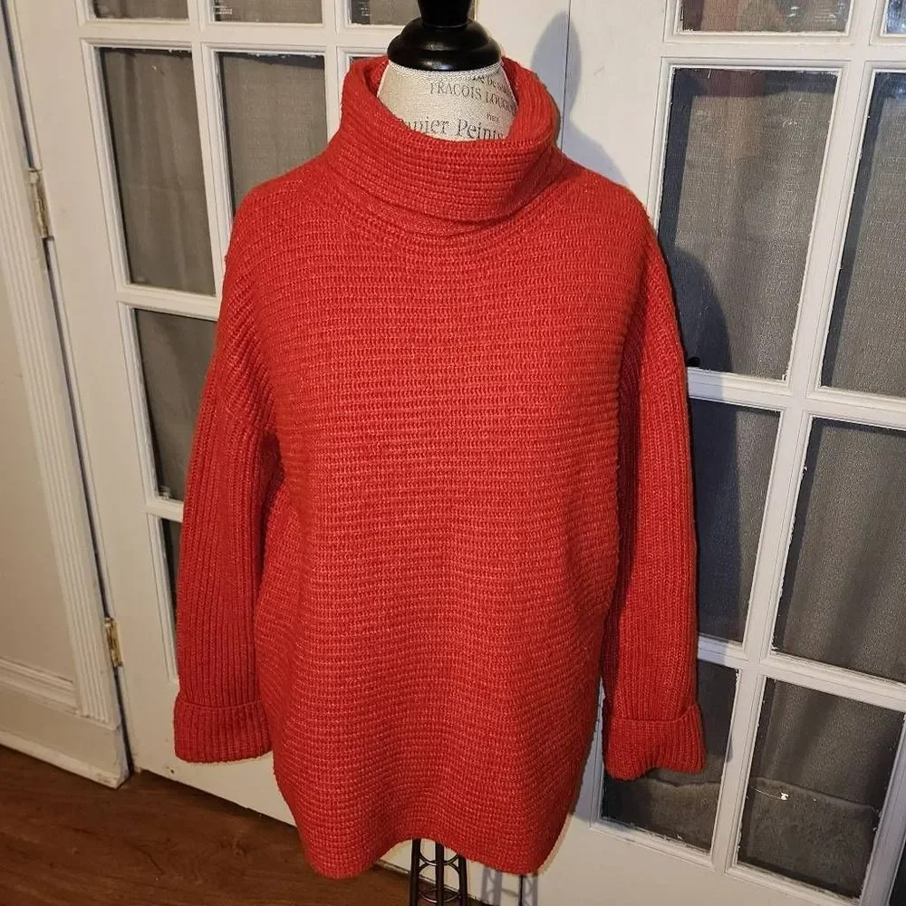 Pilcro Anthropologie Womens Red‎ Oversized Turtleneck Sweater Small